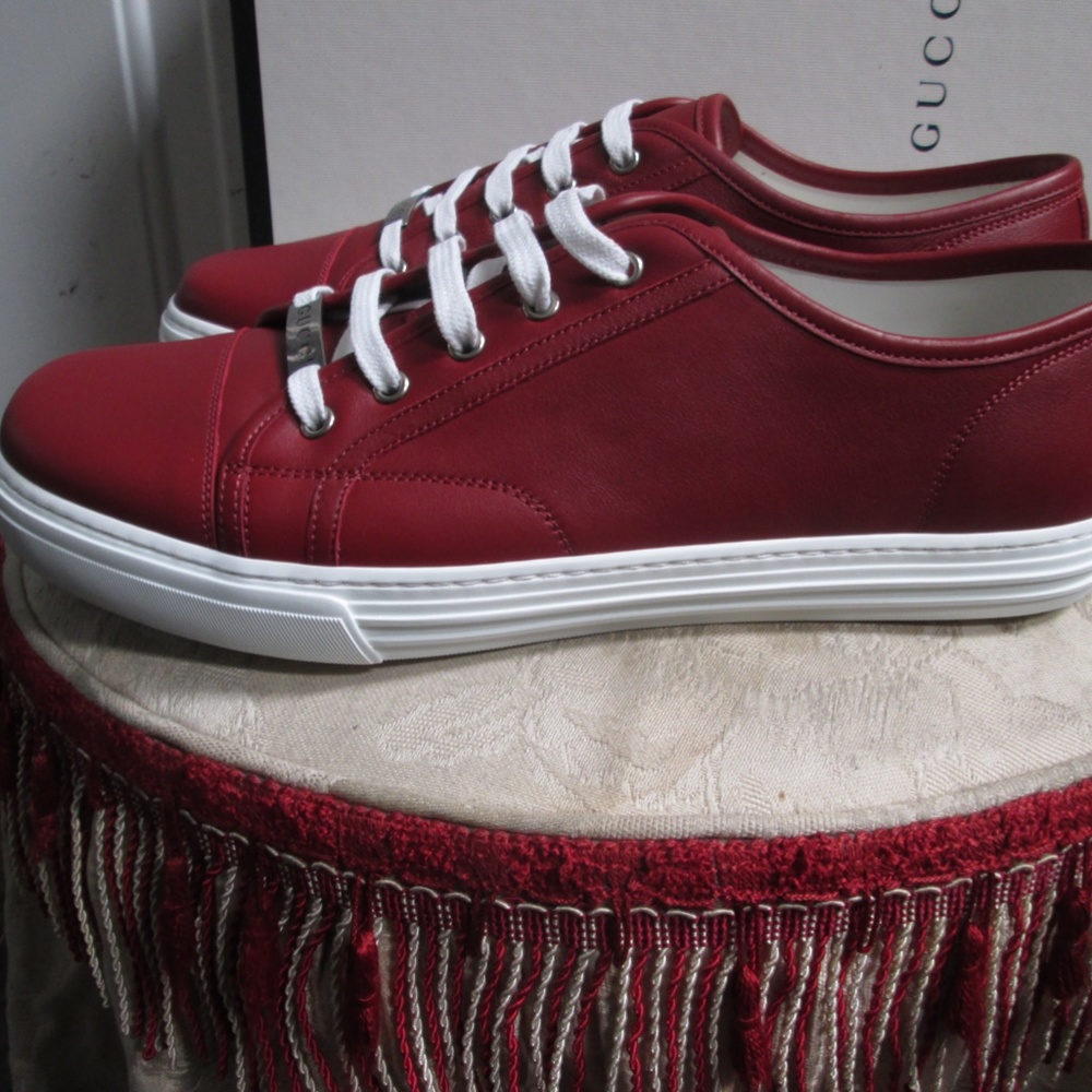 new GUCCI Trainer leather burgundy low cut shoes Sz US 12 - Picture 9 of 16